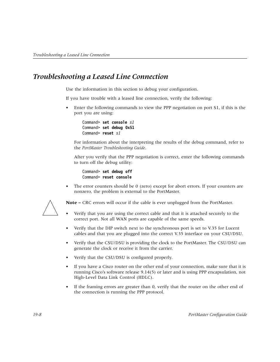 Troubleshooting a leased line connection, Troubleshooting a leased line connection -8 | Lucent Technologies PortMaster User Manual | Page 294 / 364