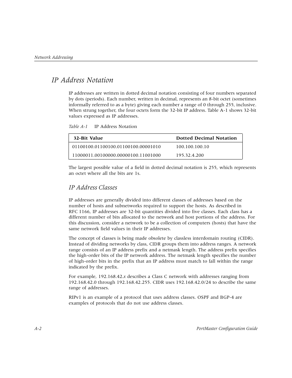 Ip address notation, Ip address classes | Lucent Technologies PortMaster User Manual | Page 298 / 364