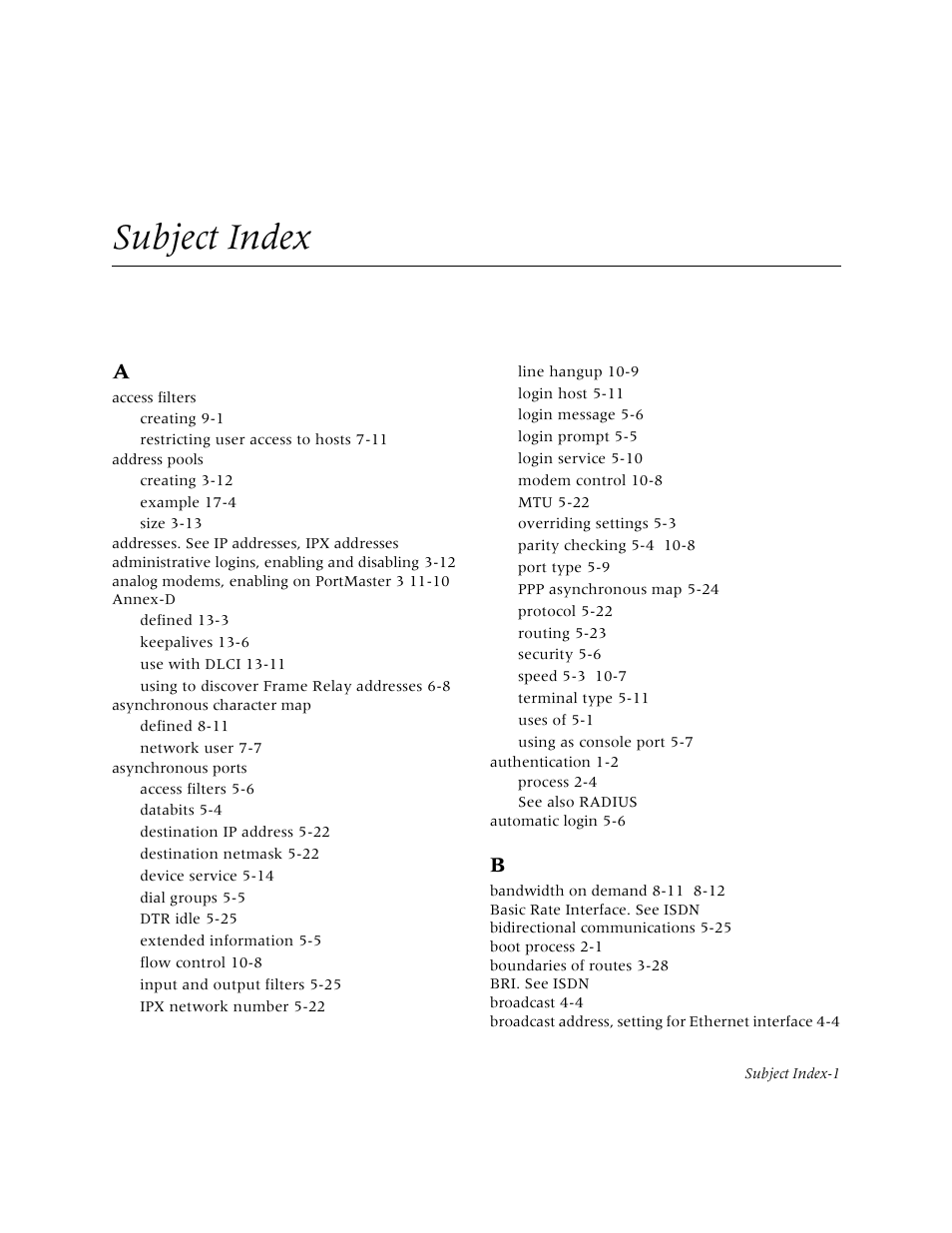 Subject index | Lucent Technologies PortMaster User Manual | Page 353 / 364