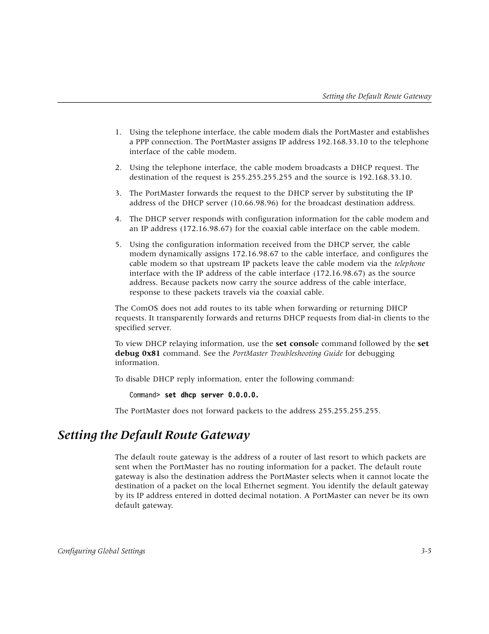 Setting the default route gateway | Lucent Technologies PortMaster User Manual | Page 43 / 364