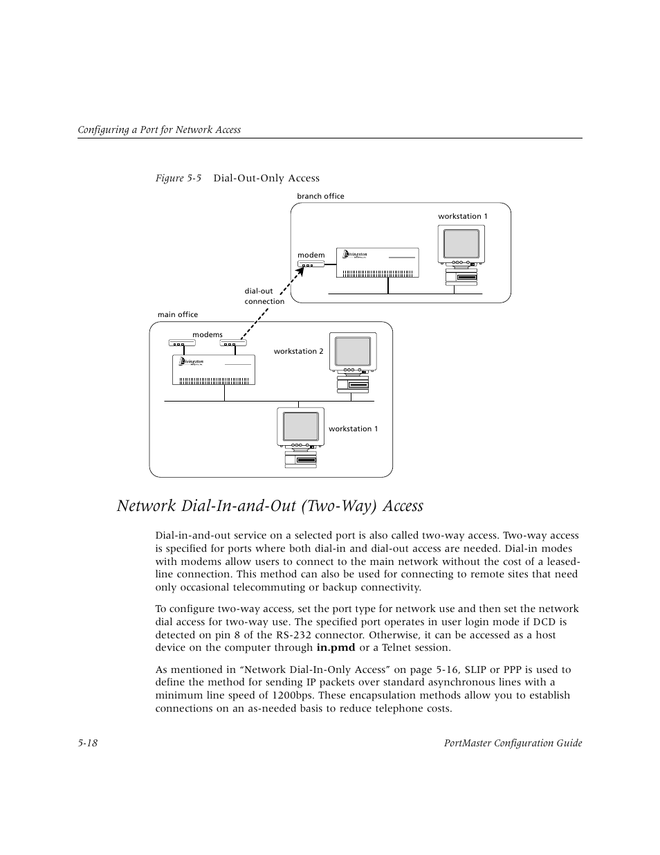 Network dial-in-and-out (two-way) access, Network dial-in-and-out (two-way) access -18 | Lucent Technologies PortMaster User Manual | Page 94 / 364