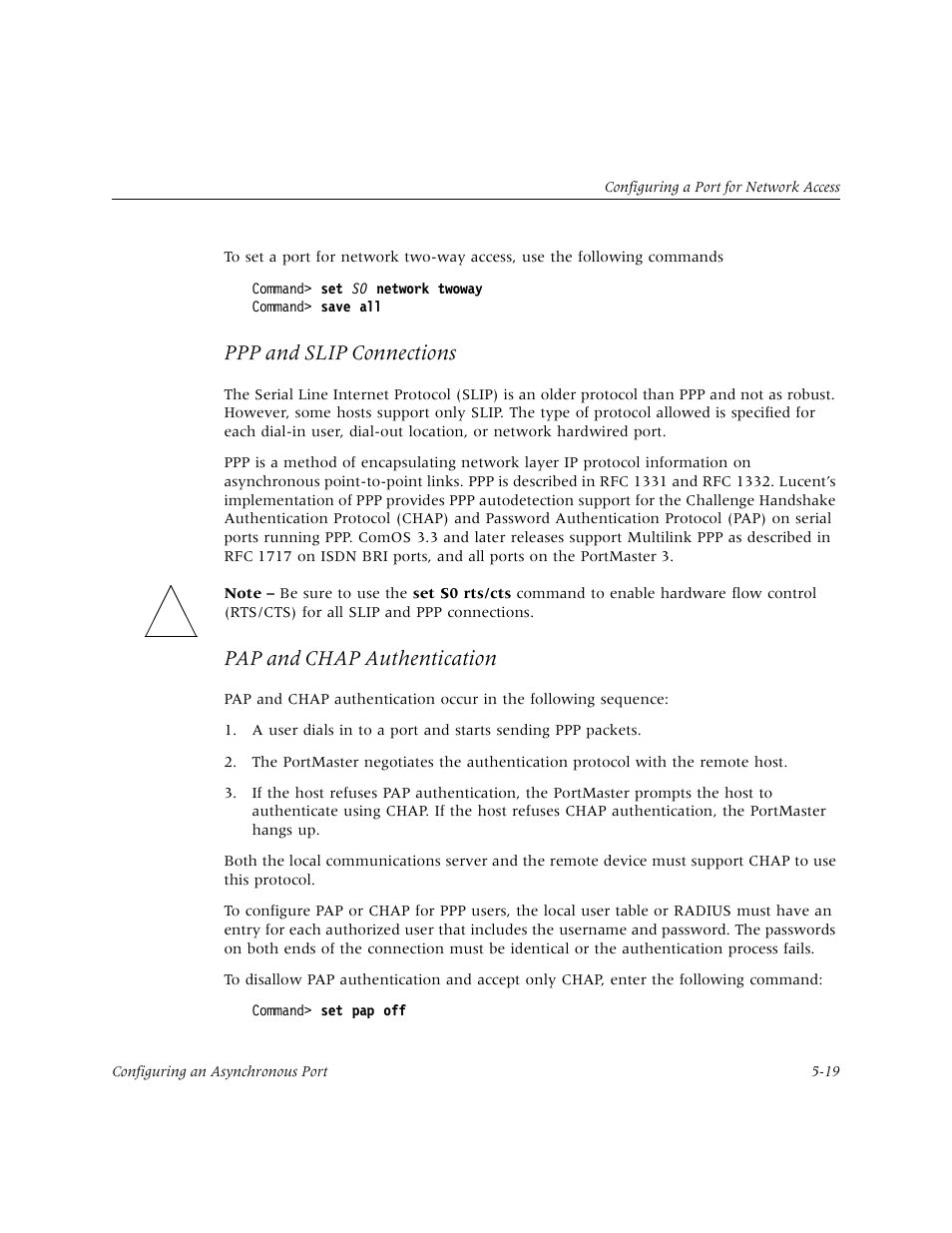 Ppp and slip connections, Pap and chap authentication | Lucent Technologies PortMaster User Manual | Page 95 / 364