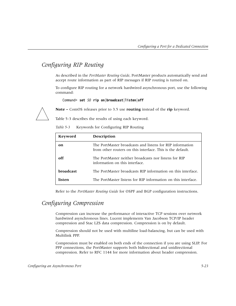 Configuring rip routing, Configuring compression, Configuring rip routing -23 | Configuring compression -23 | Lucent Technologies PortMaster User Manual | Page 99 / 364