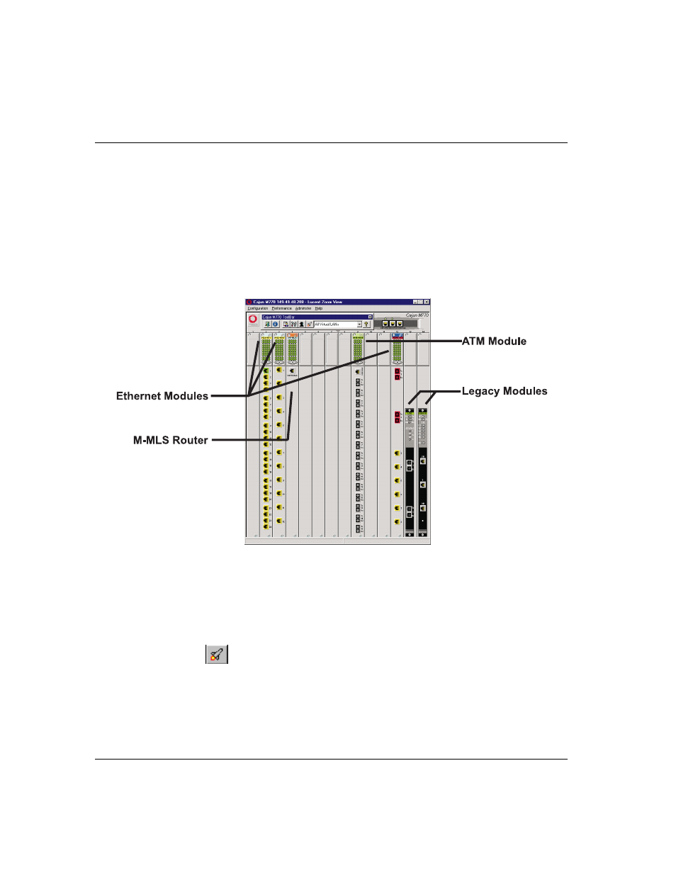 Using chassis view, Launching module managers | Lucent Technologies Cajun M770 User Manual | Page 14 / 72