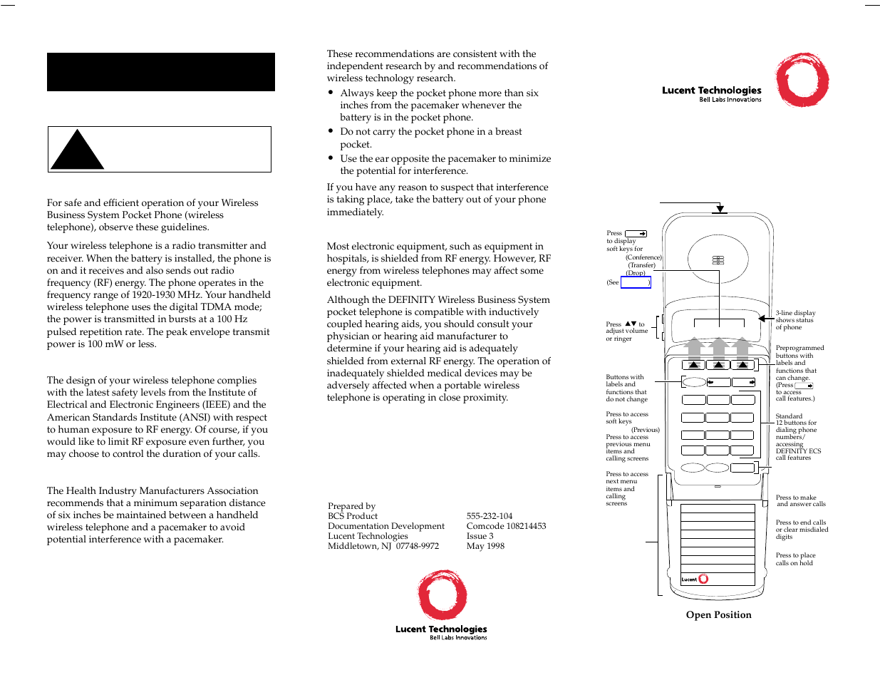 Lucent Technologies Definity 9601 User Manual | 6 pages