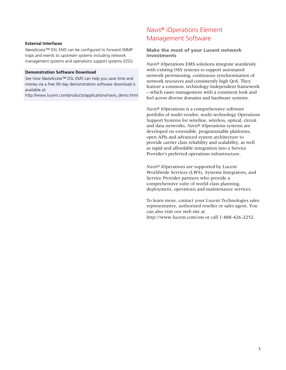 Navis, Ioperations element management software | Lucent Technologies DSL Element Management System NavisAccess User Manual | Page 3 / 4