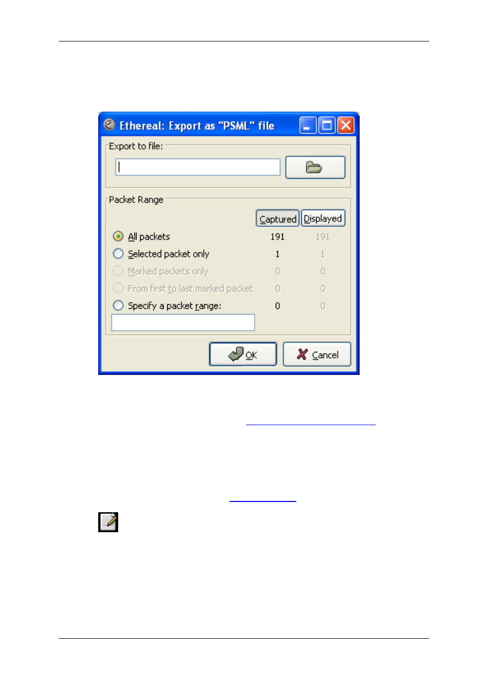 The "export as pdml file" dialog box | Lucent Technologies Ethereal User Manual | Page 103 / 199