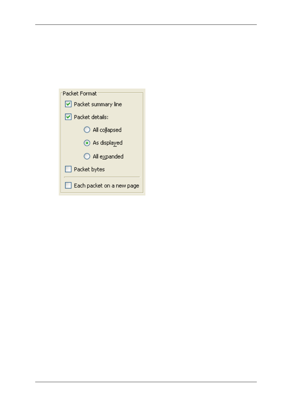 The packet format frame, Section 5.9, “the packet format frame | Lucent Technologies Ethereal User Manual | Page 109 / 199