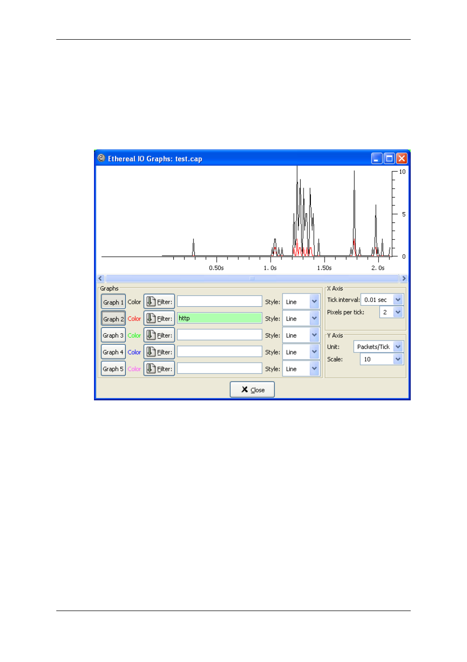 The "io graphs" window, Section 8.6, “the "io graphs" window | Lucent Technologies Ethereal User Manual | Page 149 / 199