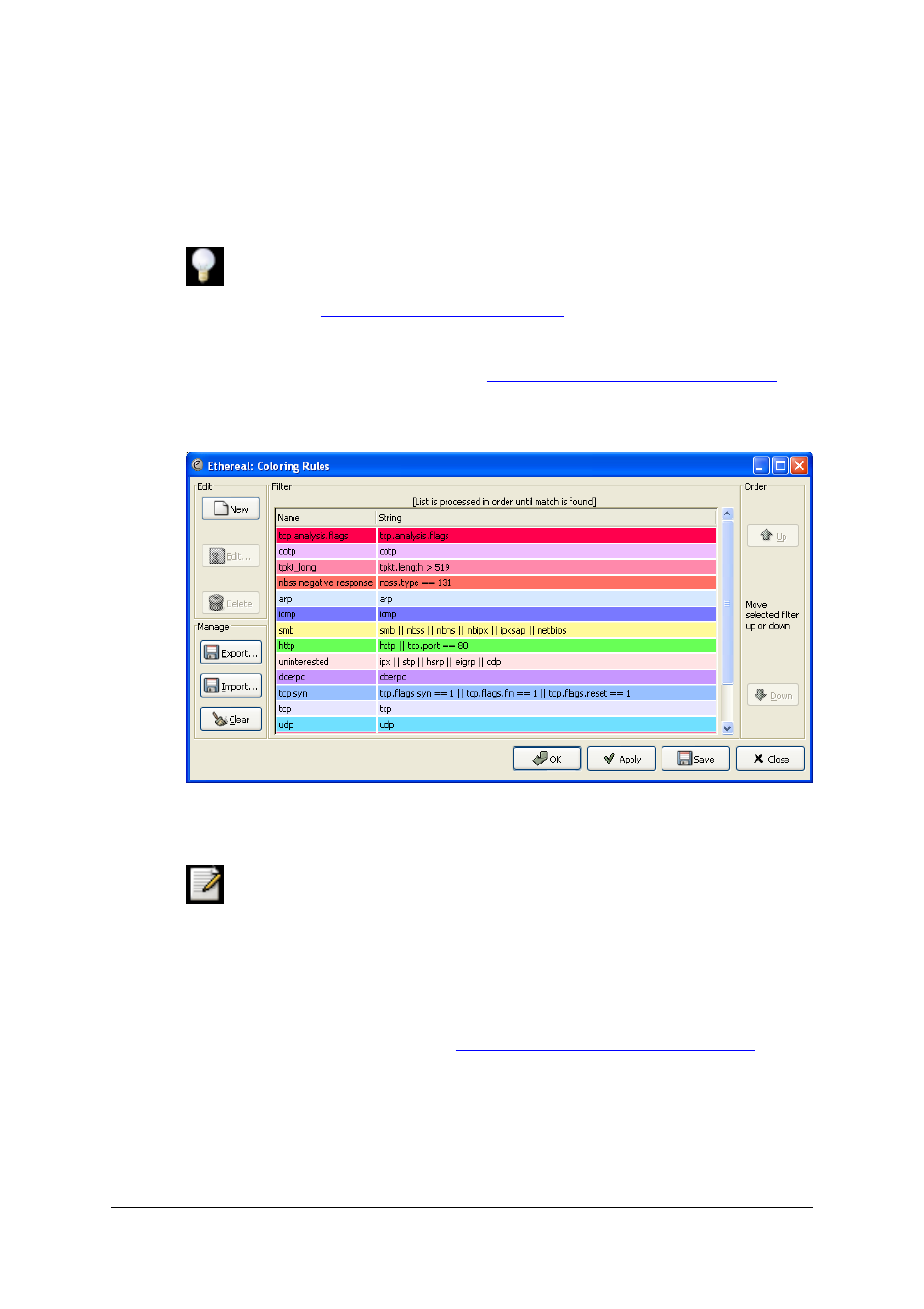 Packet colorization, Tion 9.3, “packet colorization | Lucent Technologies Ethereal User Manual | Page 160 / 199