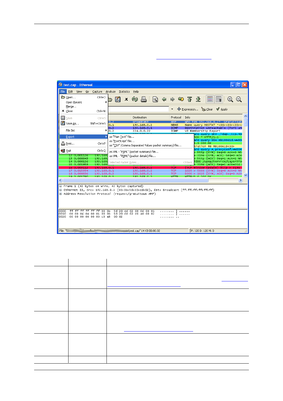 The "file" menu, Section 3.5, “the, File" menu | Lucent Technologies Ethereal User Manual | Page 48 / 199