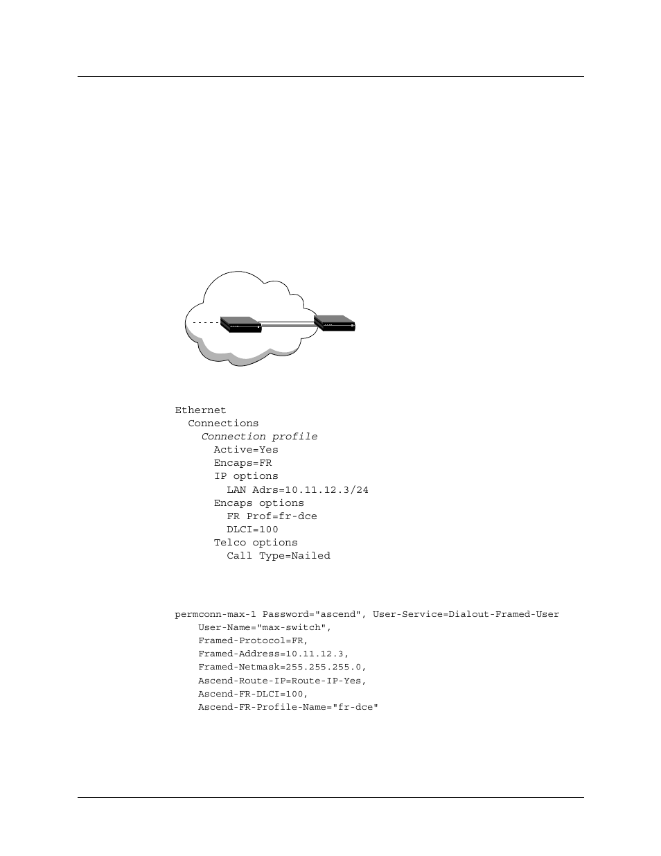 Examples of a dlci interface configuration, Examples of a dlci interface configuration -16, Figure 5-7 frame relay pvc -16 | Lucent Technologies 6000 User Manual | Page 264 / 586