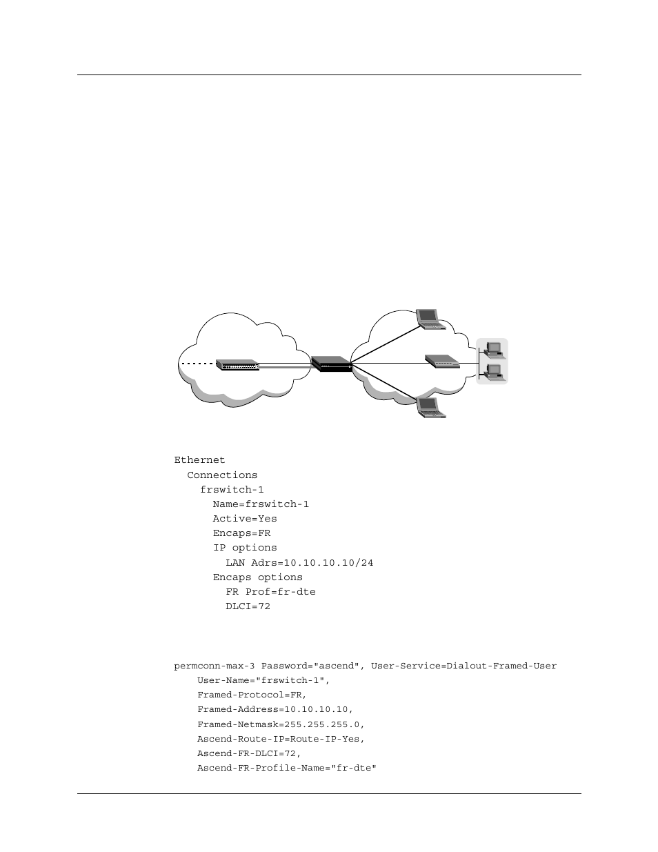 Examples of fr direct connections, Examples of fr direct connections -23, Figure 5-9 frame relay direct -23 | Lucent Technologies 6000 User Manual | Page 271 / 586