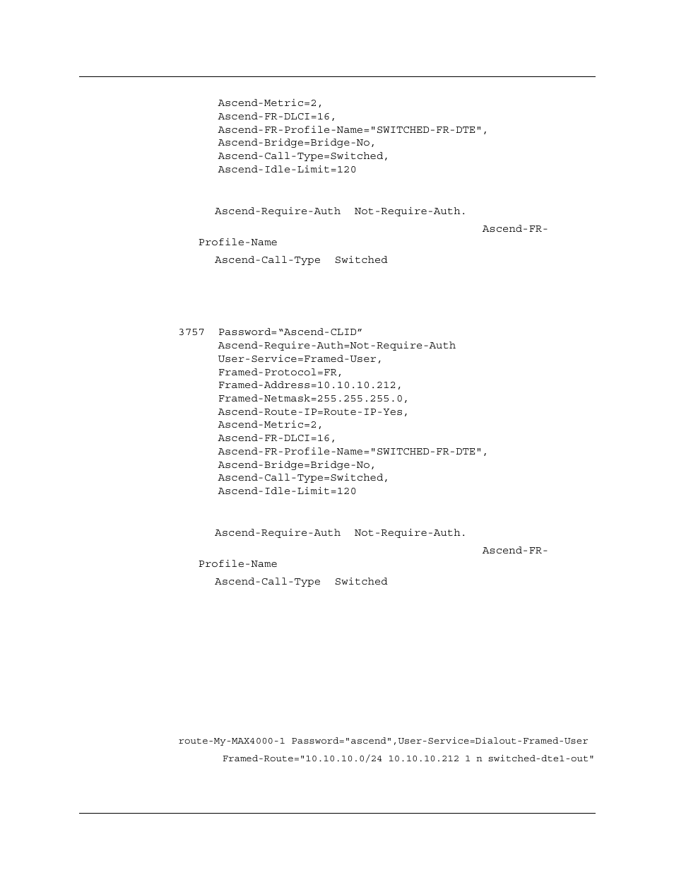 Sample radius clid profile, Sample radius route profile, Sample radius clid profile -37 | Sample radius route profile -37 | Lucent Technologies 6000 User Manual | Page 285 / 586