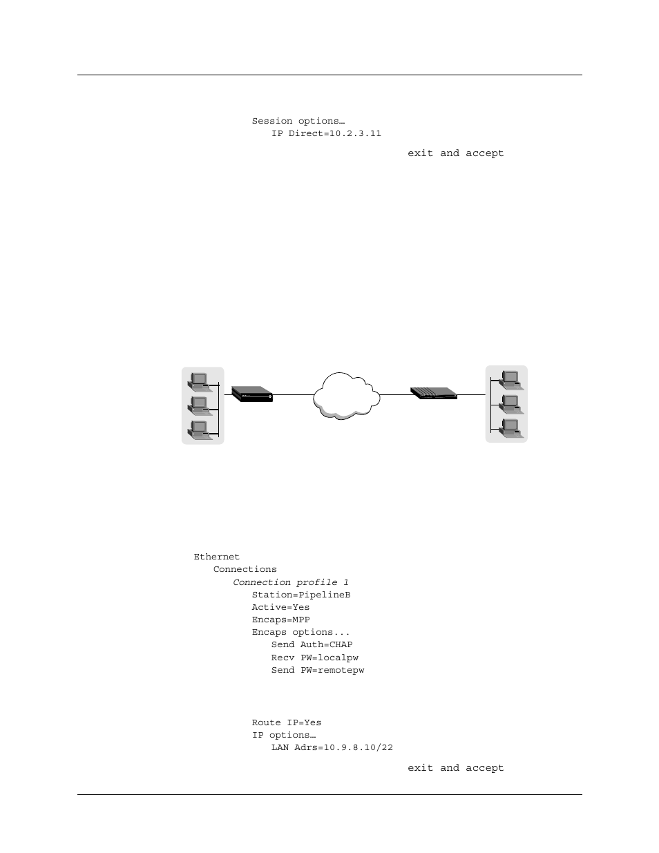 Configuring a router-to-router connection, Configuring a router-to-router connection -41, Figure 9-12 a router-to-router ip connection -41 | Lucent Technologies 6000 User Manual | Page 405 / 586