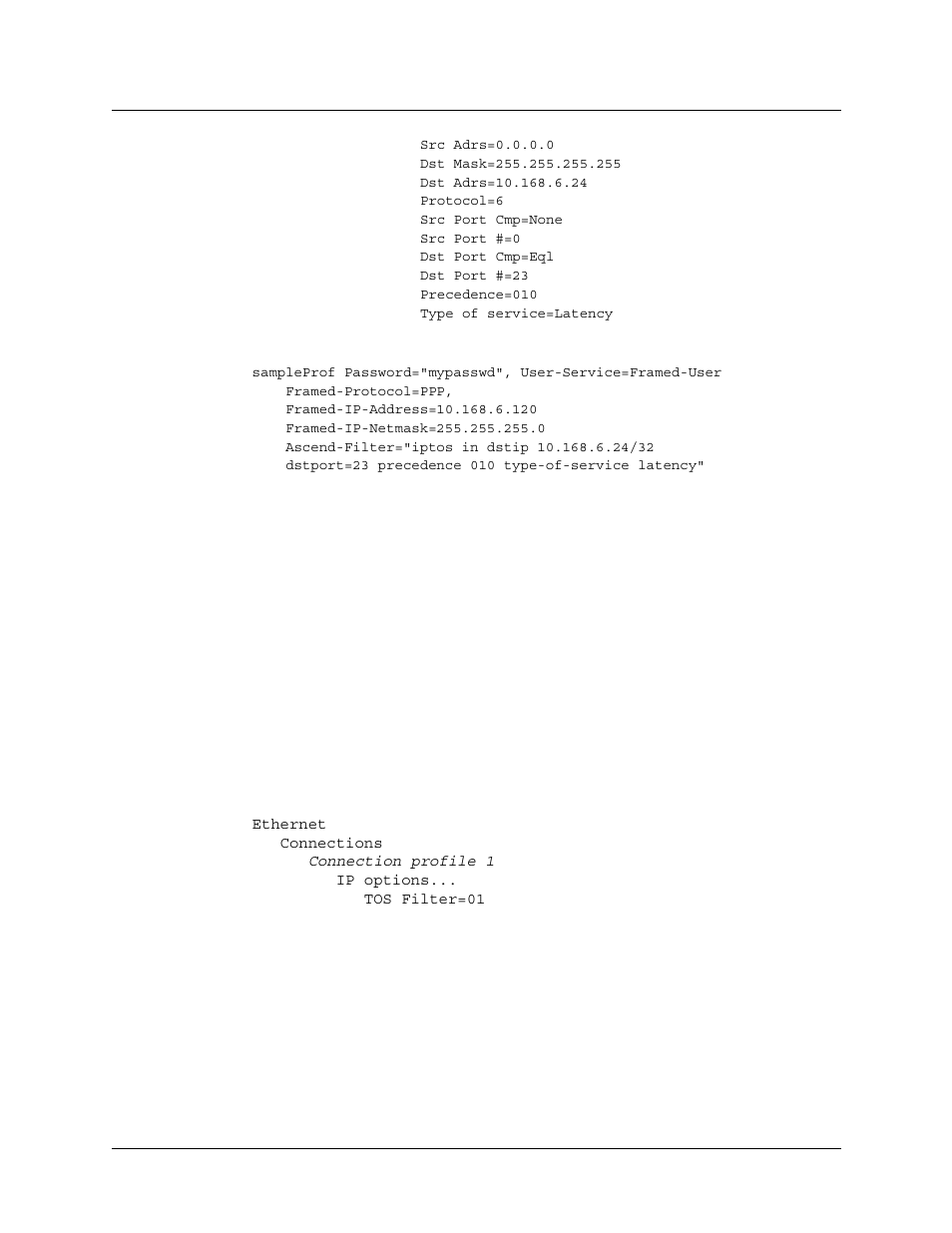 Example of applying tos filters to wan connections | Lucent Technologies 6000 User Manual | Page 418 / 586