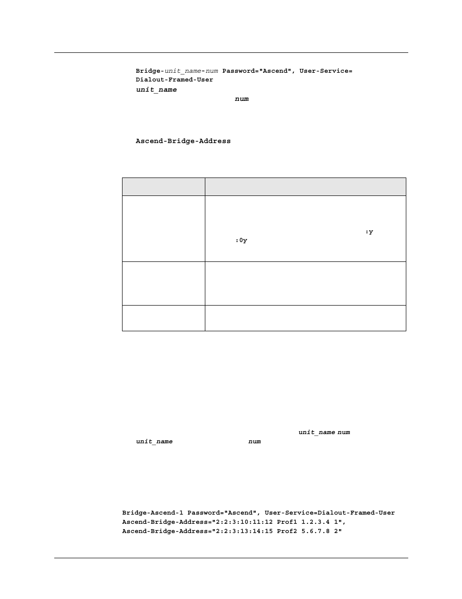 Bridge profile configuration examples, Bridge profile configuration examples -9, Table 14-2 ascend-bridge-address arguments -9 | Lucent Technologies 6000 User Manual | Page 529 / 586