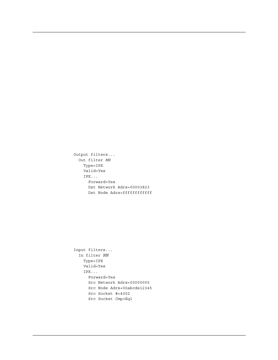 Example of an outbound ipx filter, Example of an inbound ipx filter | Lucent Technologies 6000 User Manual | Page 560 / 586