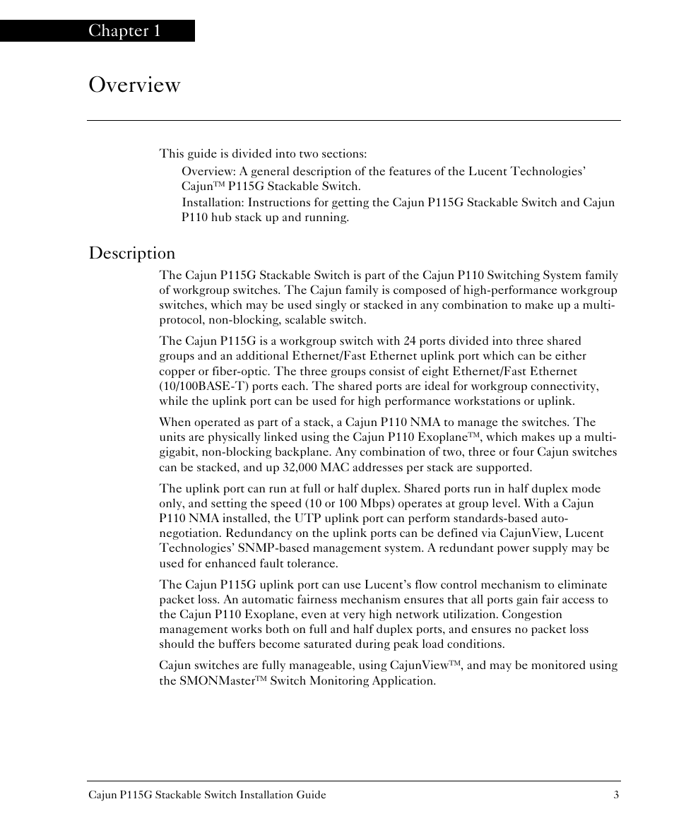Overview, Chapter 1, Description | Lucent Technologies P115G User Manual | Page 4 / 15