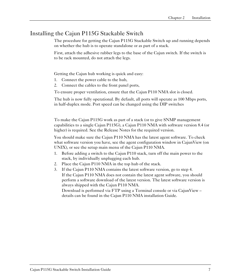 Installing the cajun p115g stackable switch | Lucent Technologies P115G User Manual | Page 8 / 15
