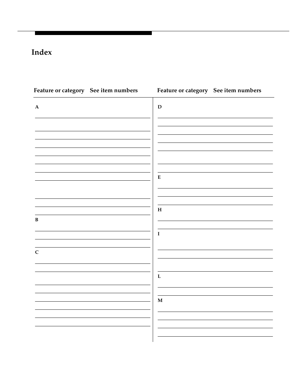 Index, Feature or category see item numbers | Lucent Technologies 03.0.042.2 User Manual | Page 15 / 16