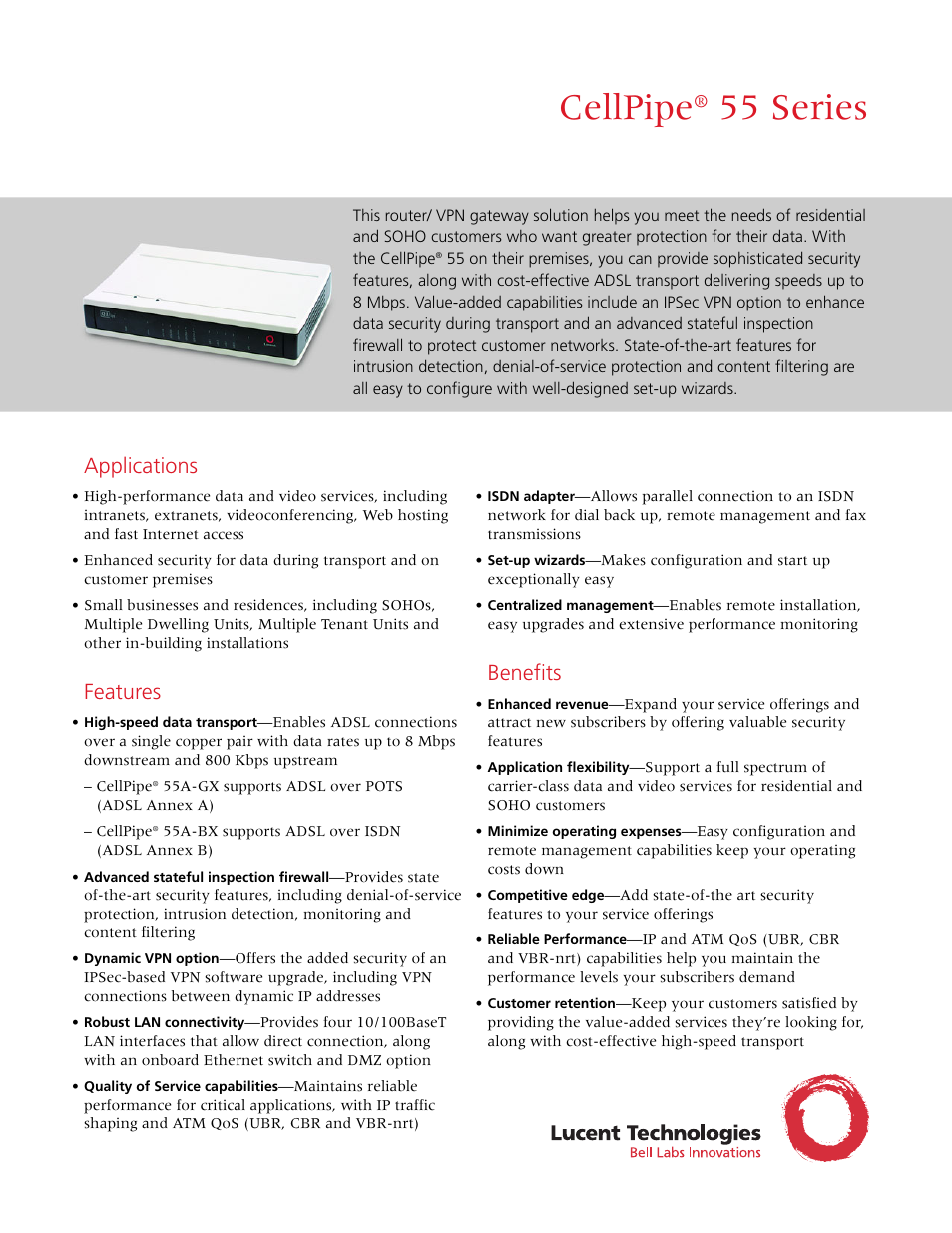 Lucent Technologies CellPipe 55 Series User Manual | 2 pages