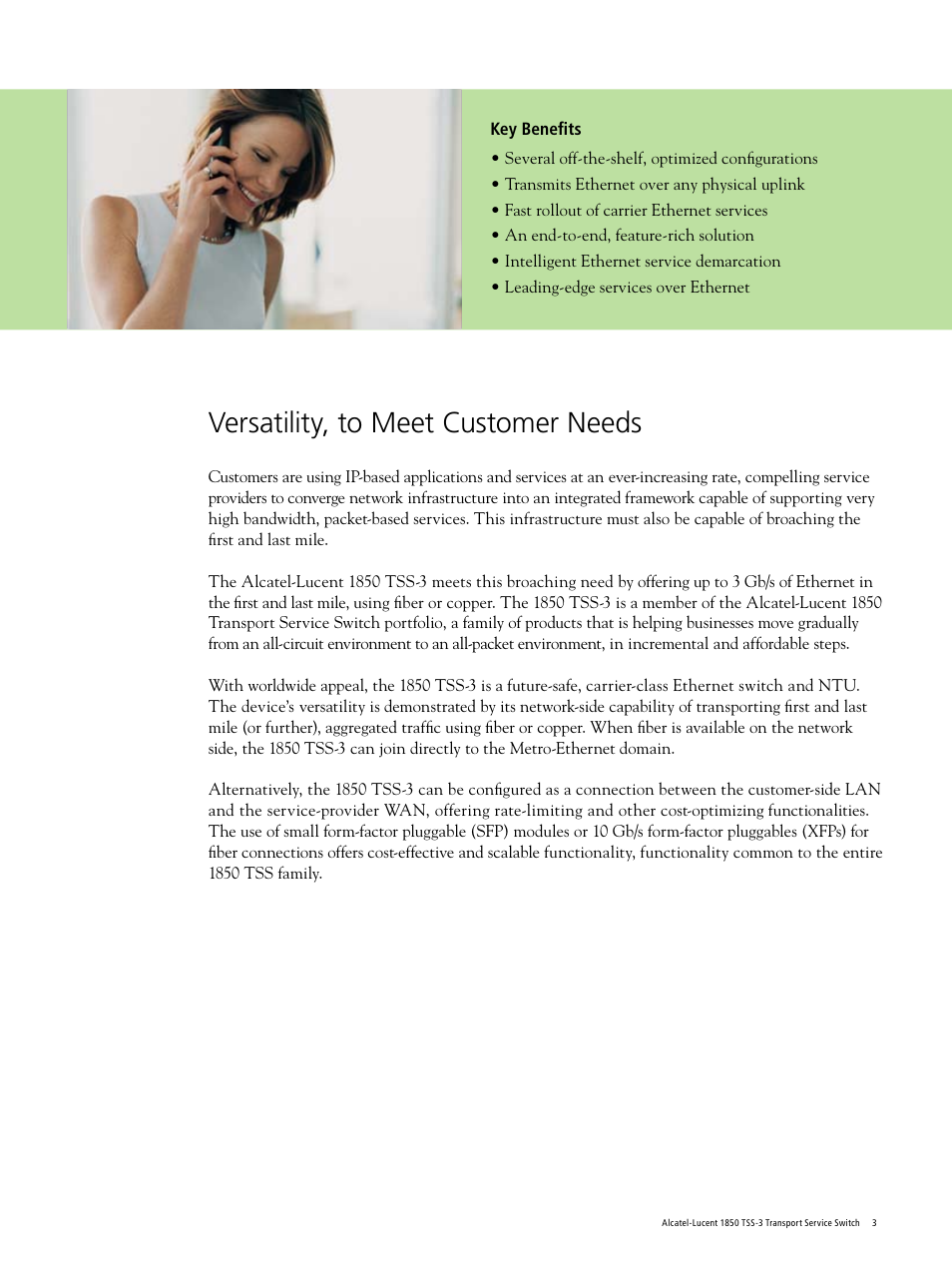 Versatility, to meet customer needs | Lucent Technologies 1850 TSS-3 User Manual | Page 3 / 8