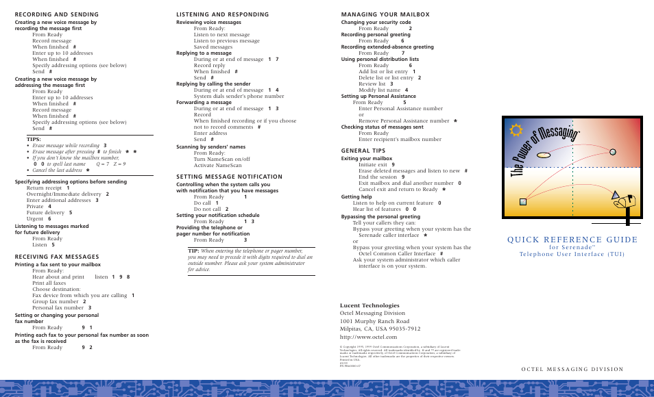 Lucent Technologies Telephone User Interface Serenade User Manual | 2 pages