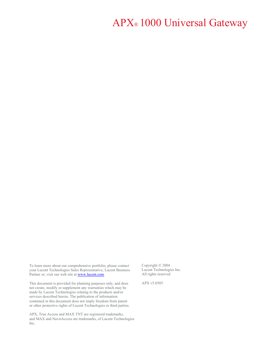 1000 universal gateway | Lucent Technologies APX 1000 User Manual | Page 4 / 4