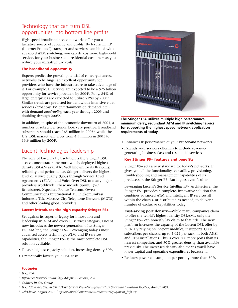 Lucent technologies leadership | Lucent Technologies DSL Access Concentrator Stinger FS+ User Manual | Page 2 / 4