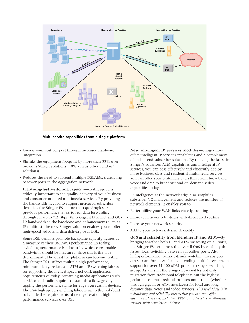 Multi-service capabilities from a single platform | Lucent Technologies DSL Access Concentrator Stinger FS+ User Manual | Page 3 / 4