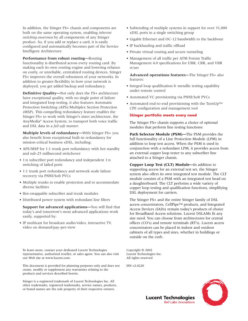 Lucent Technologies DSL Access Concentrator Stinger FS+ User Manual | Page 4 / 4