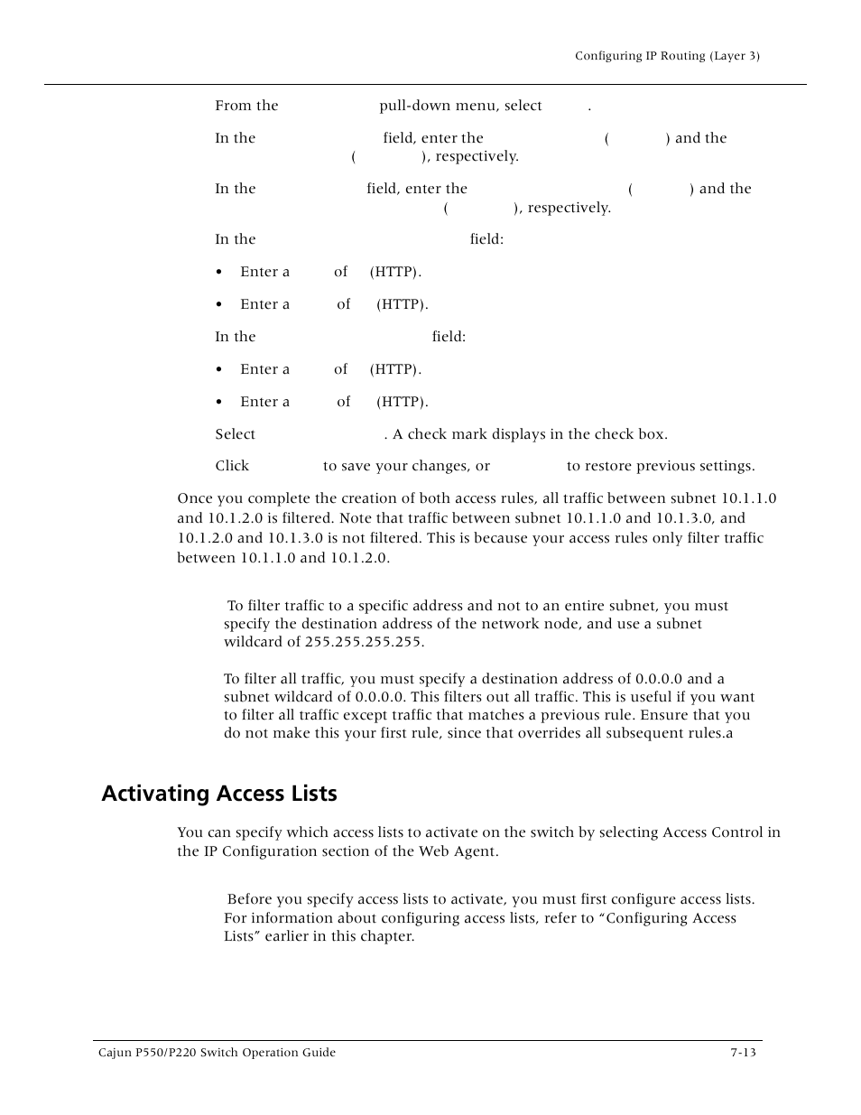 Activating access lists, Activating access lists -13, Activating access list | Lucent Technologies P550 User Manual | Page 139 / 335