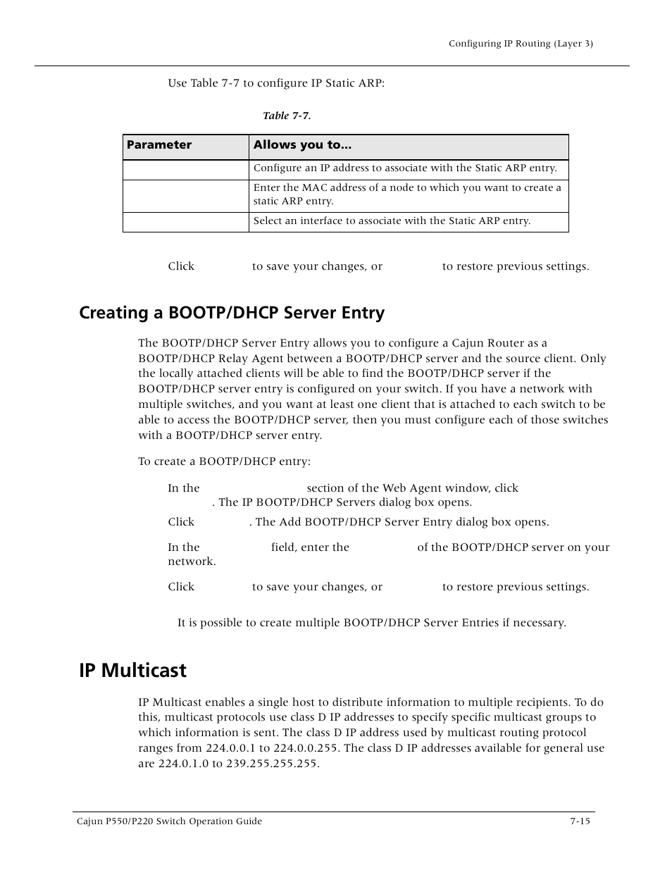 Creating a bootp/dhcp server entry, Ip multicast, Creating a bootp/dhcp server entry -15 | Ip multicast -15 | Lucent Technologies P550 User Manual | Page 141 / 335