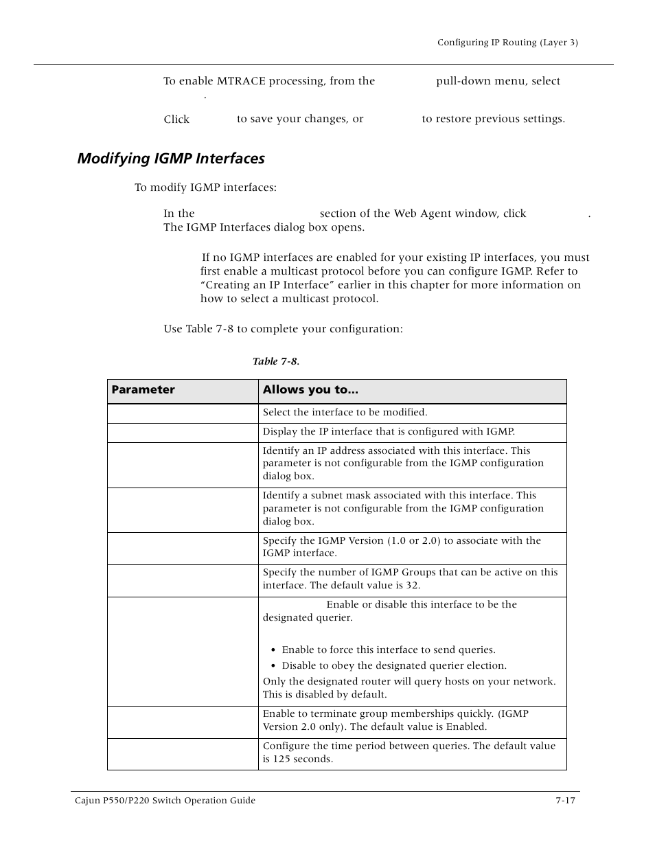 Modifying igmp interfaces, Modifying igmp interfaces -17 | Lucent Technologies P550 User Manual | Page 143 / 335