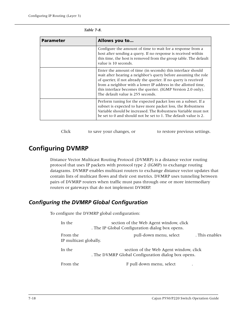 Configuring dvmrp, Configuring the dvmrp global configuration, Configuring dvmrp -18 | Configuring the dvmrp global configuration -18 | Lucent Technologies P550 User Manual | Page 144 / 335