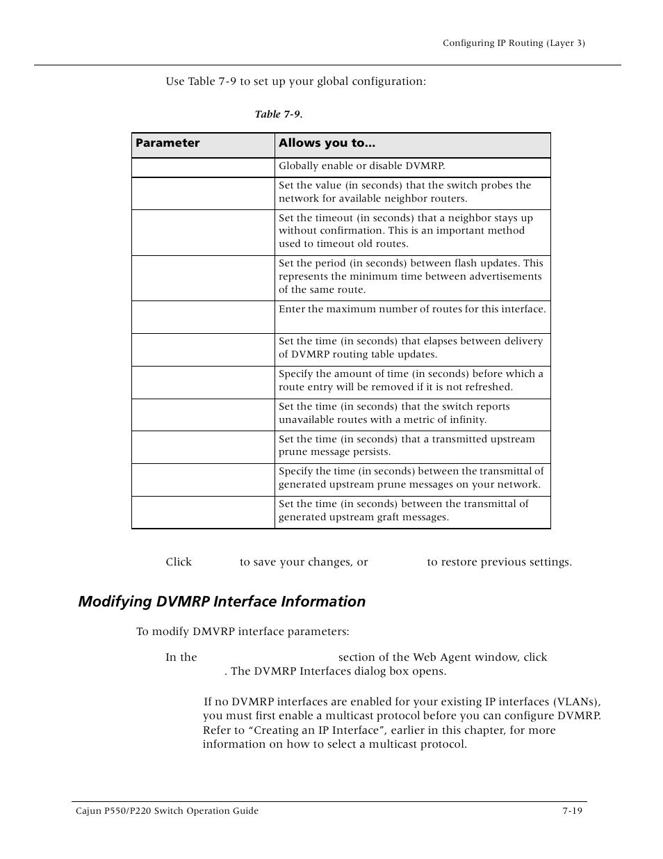 Modifying dvmrp interface information, Modifying dvmrp interface information -19 | Lucent Technologies P550 User Manual | Page 145 / 335