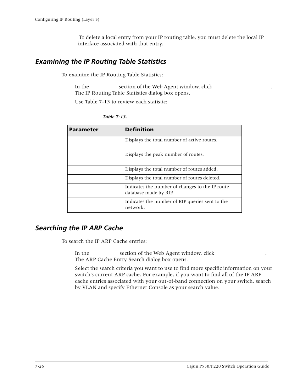 Examining the ip routing table statistics, Searching the ip arp cache, Examining the ip routing table statistic | Searching the ip arp cach | Lucent Technologies P550 User Manual | Page 152 / 335