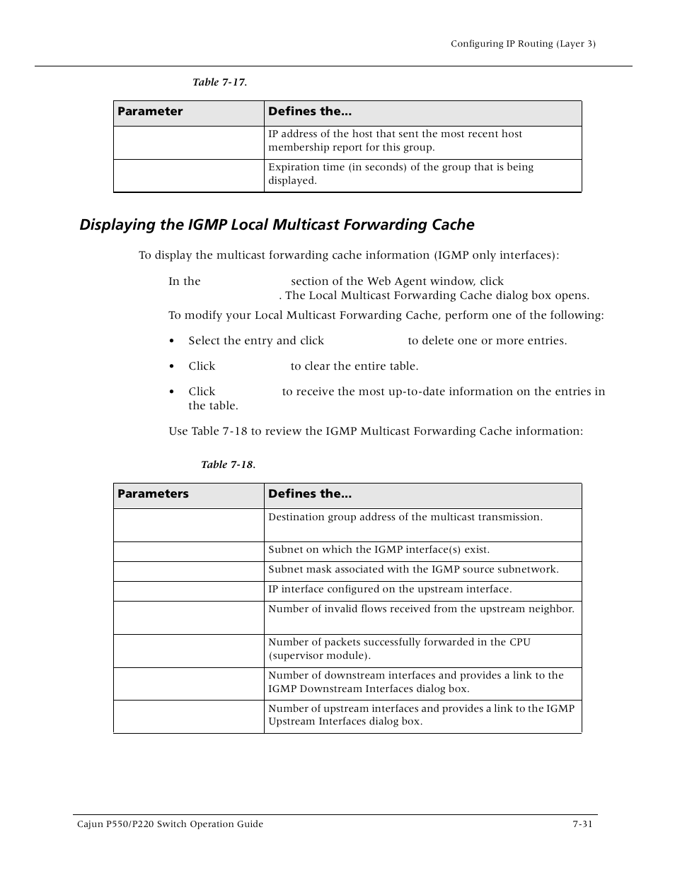 Displaying the igmp local multicast forwarding cac | Lucent Technologies P550 User Manual | Page 157 / 335