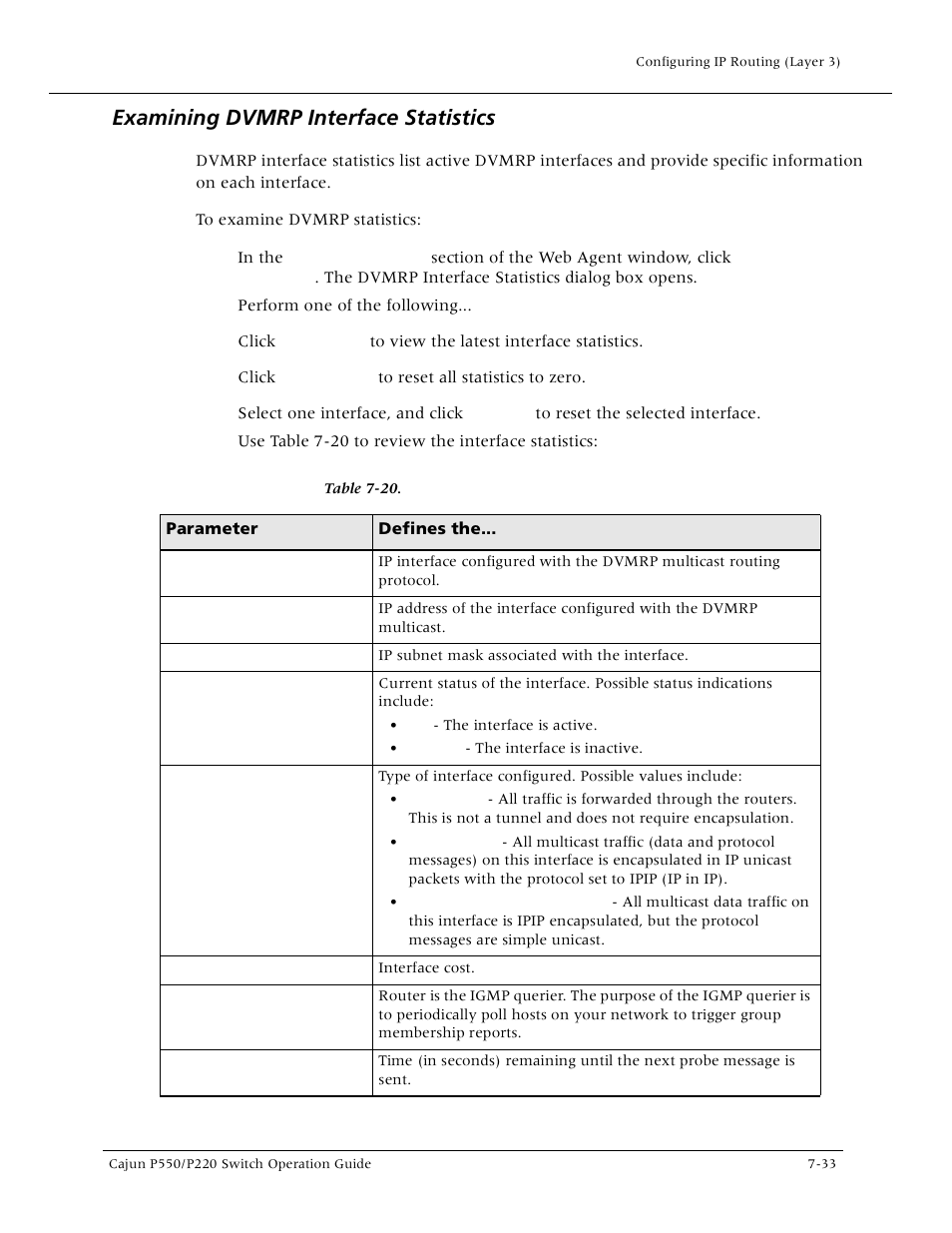 Examining dvmrp interface statistics, Examining dvmrp interface statistics -33, Examining dvmrp interface statistic | Lucent Technologies P550 User Manual | Page 159 / 335