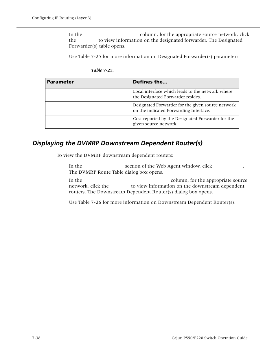 Displaying the dvmrp downstream dependent router | Lucent Technologies P550 User Manual | Page 164 / 335