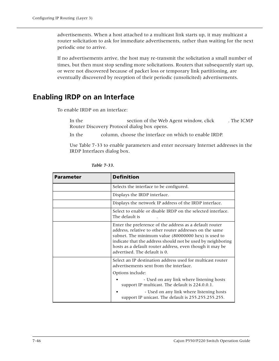 Enabling irdp on an interface, Enabling irdp on an interface -46 | Lucent Technologies P550 User Manual | Page 172 / 335