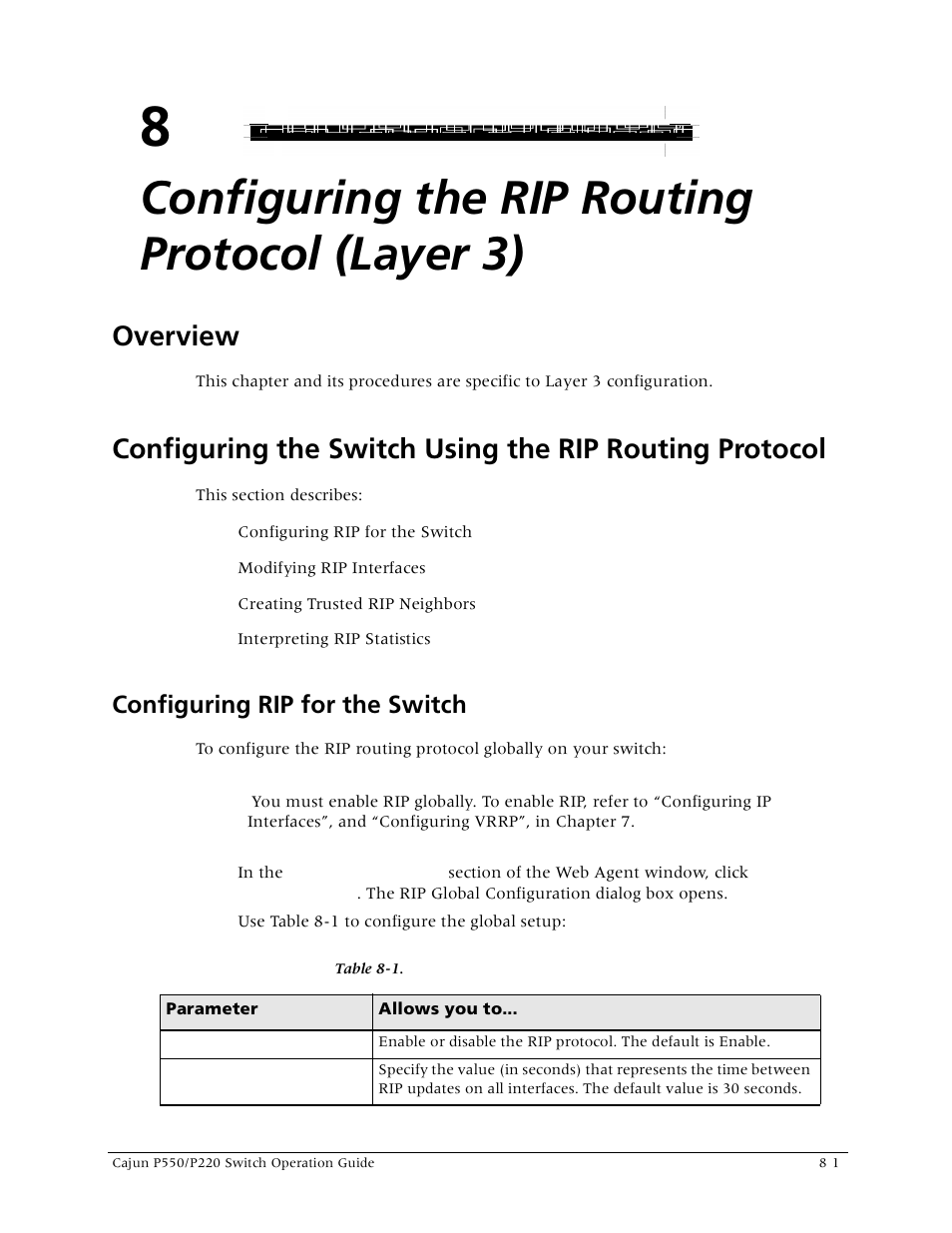 Configuring the rip routing protocol (layer 3), Configuring rip for the switch, Configuring rip for the switch -1 | Overview | Lucent Technologies P550 User Manual | Page 179 / 335