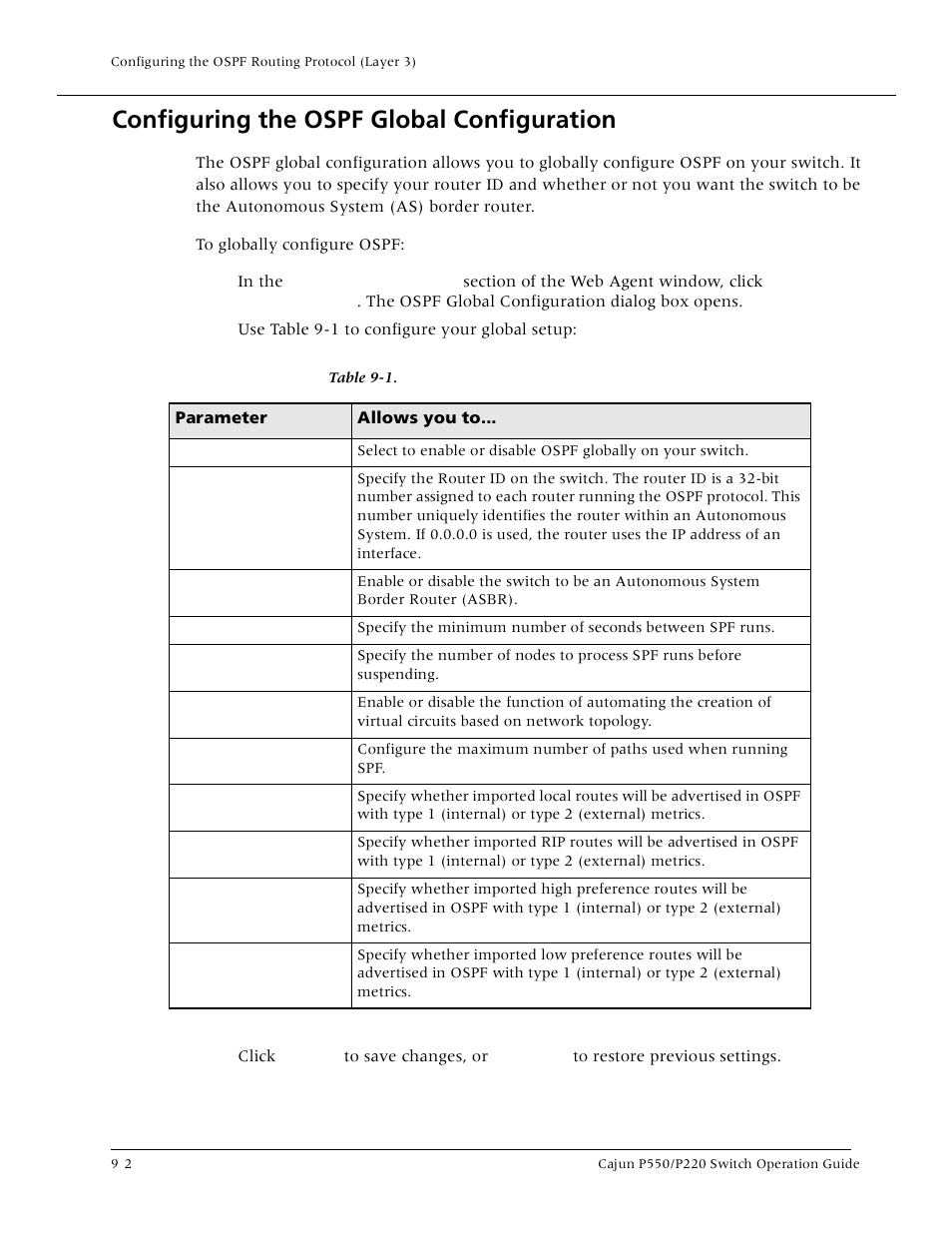 Configuring the ospf global configuration, Configuring the ospf global configuration -2, Configuring the ospf global configuratio | Lucent Technologies P550 User Manual | Page 184 / 335