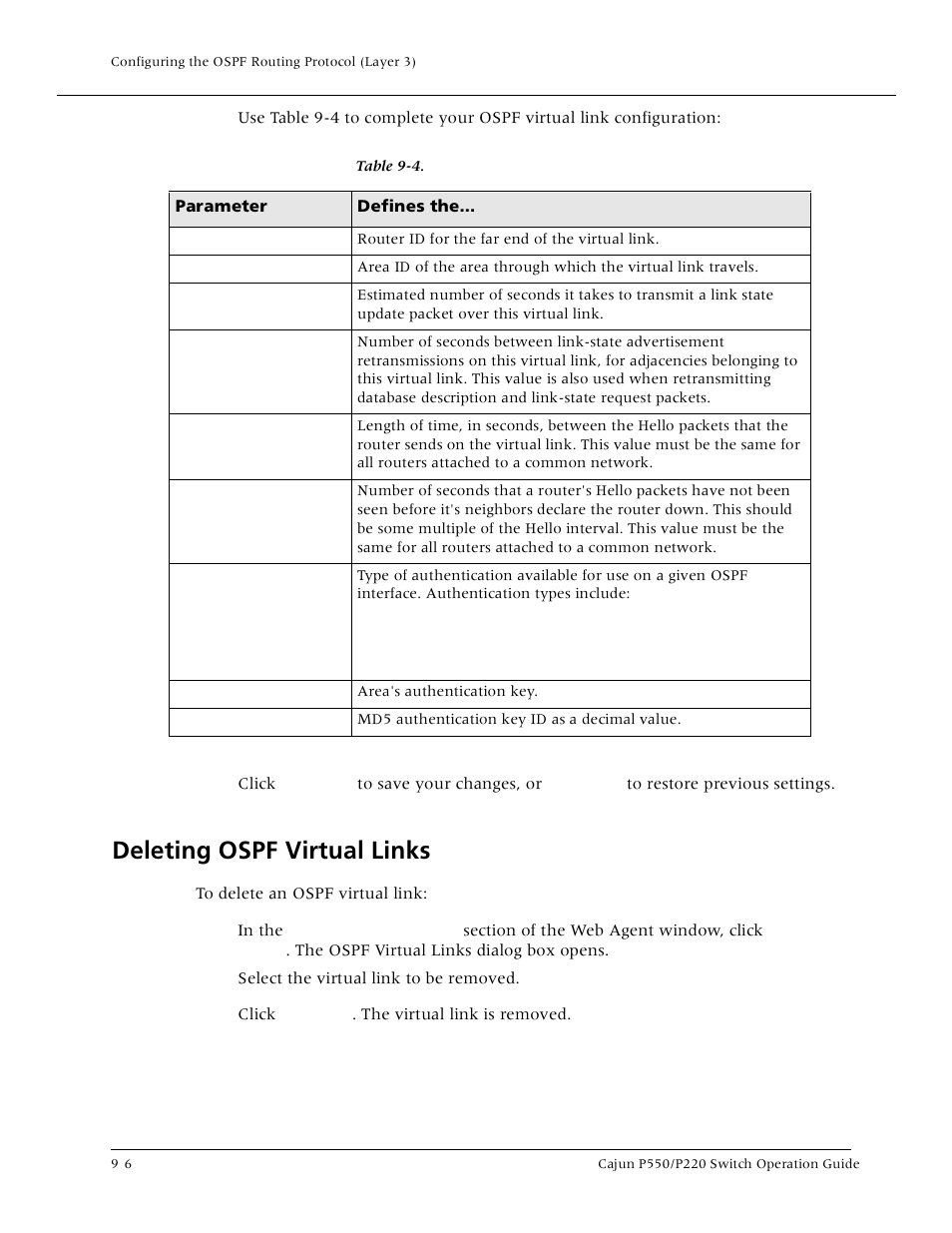 Deleting ospf virtual links, Deleting ospf virtual links -6, Deleting ospf virtual link | Lucent Technologies P550 User Manual | Page 188 / 335