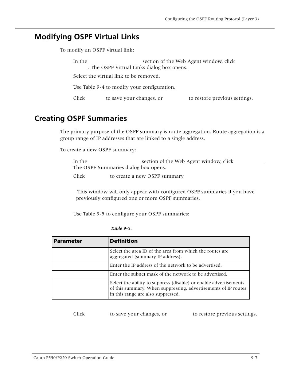 Modifying ospf virtual links, Creating ospf summaries, Modifying ospf virtual link | Lucent Technologies P550 User Manual | Page 189 / 335