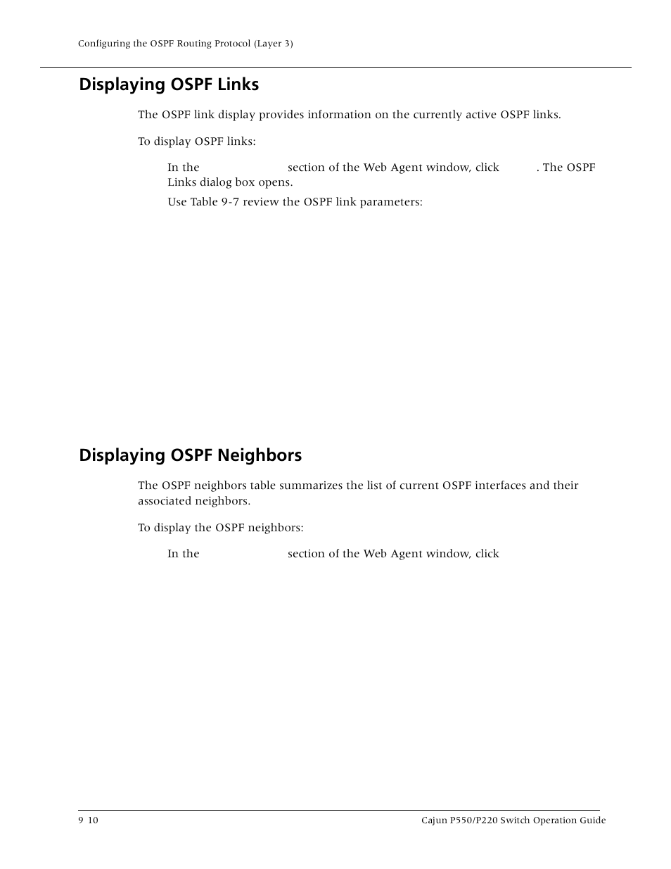 Displaying ospf links, Displaying ospf neighbors, Displaying ospf link | Displaying ospf neighbor | Lucent Technologies P550 User Manual | Page 192 / 335