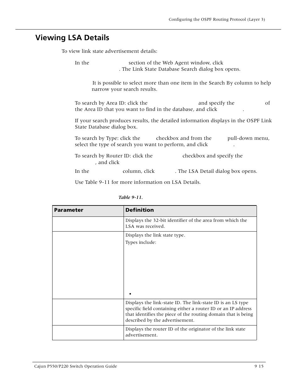 Viewing lsa details, Viewing lsa details -15 | Lucent Technologies P550 User Manual | Page 197 / 335