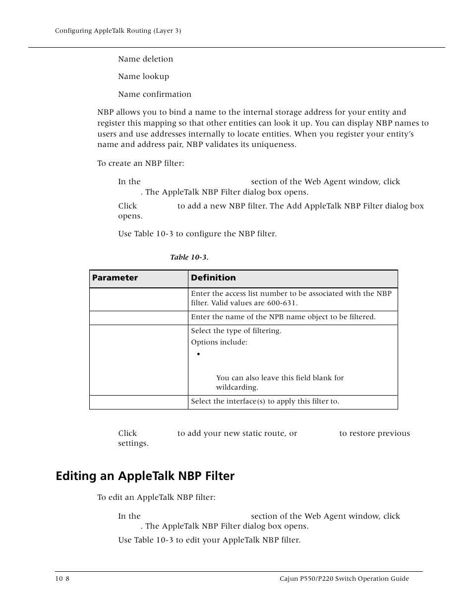 Editing an appletalk nbp filter, Editing an appletalk nbp filter -8 | Lucent Technologies P550 User Manual | Page 206 / 335