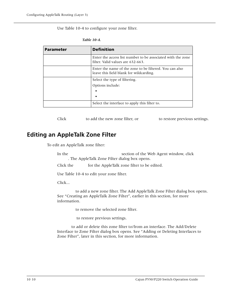 Editing an appletalk zone filter, Editing an appletalk zone filter -10 | Lucent Technologies P550 User Manual | Page 208 / 335